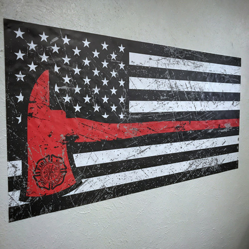 American Firefighter Red Axe Flag - Wall Decal

