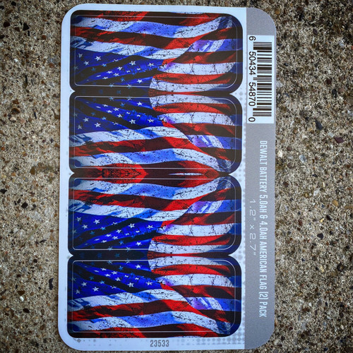 American Flag Stickers for Dewalt 20v 4 amp and 5 amp battery (2 pack)
