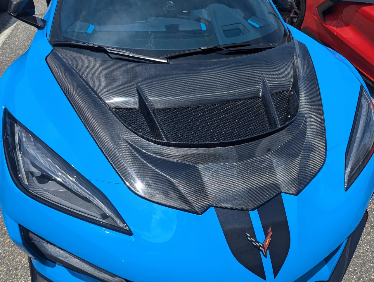 Type-Z1 double sided carbon fiber hood for 2020-2024 Corvette C8-  AC-HD20CHC8-Z1-DS