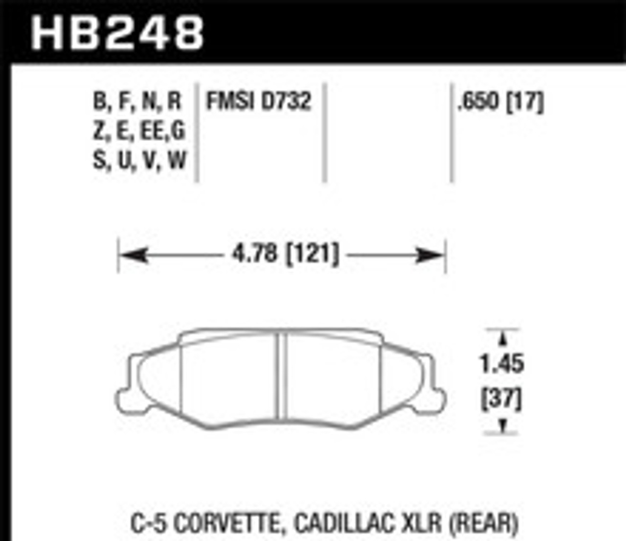 Hawk 04-09 Cadillac XLR / 97-11 Chevrolet Corvette DTC-60 Race Rear Brake Pads - HB248G.650