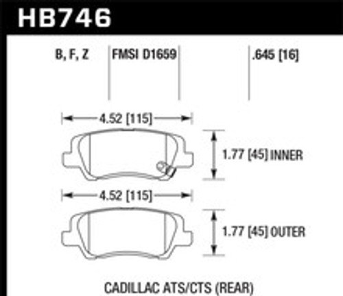 Hawk Cadillac 13-16 ATS / 14-15 CTS Performance Ceramic Rear Brake Pads - HB746Z.645