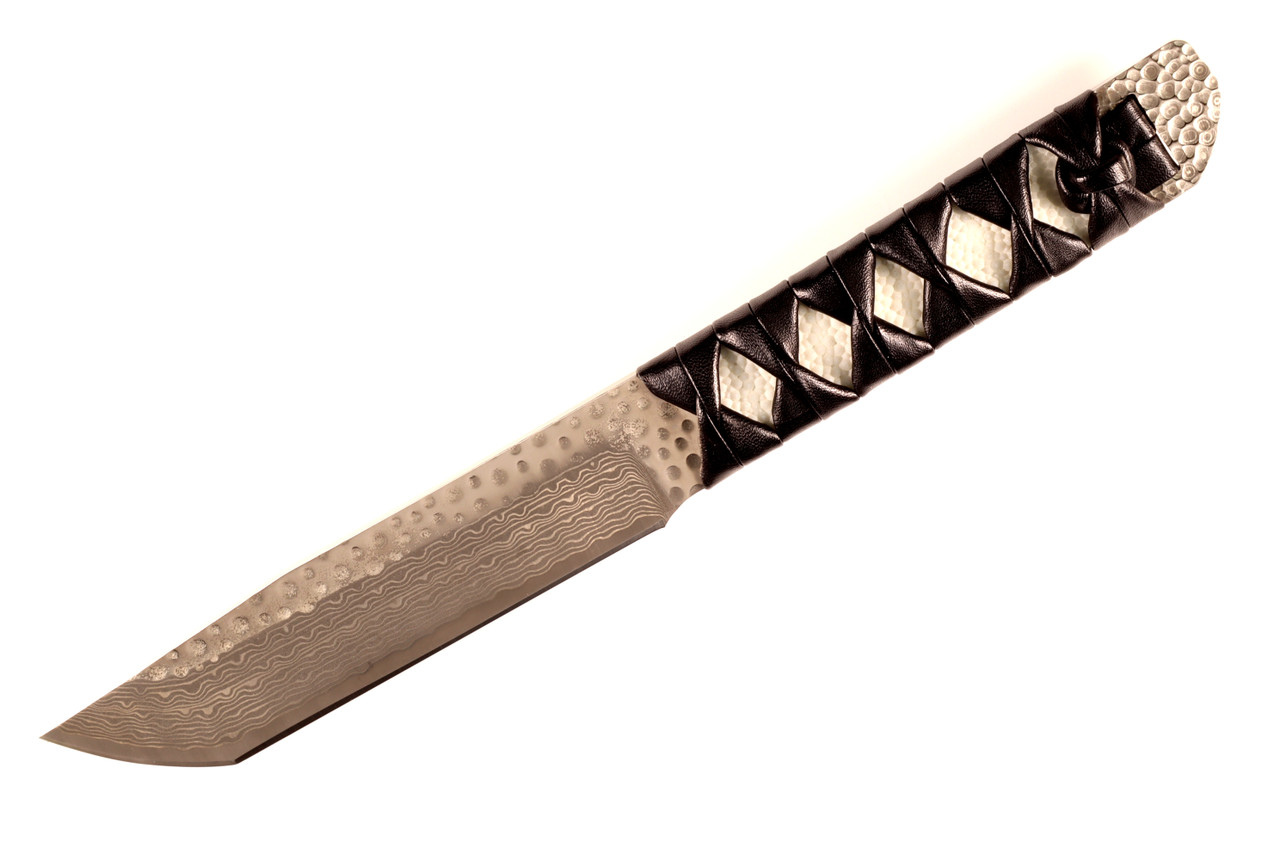 Mcusta MC-242GD Damascus SPG2 Core Leather/Stingray 10.5" Fixed Blade Tanto Knife