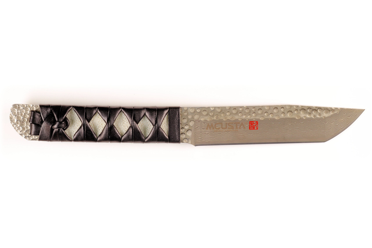 Mcusta MC-242GD Damascus SPG2 Core Leather/Stingray 10.5" Fixed Blade Tanto Knife