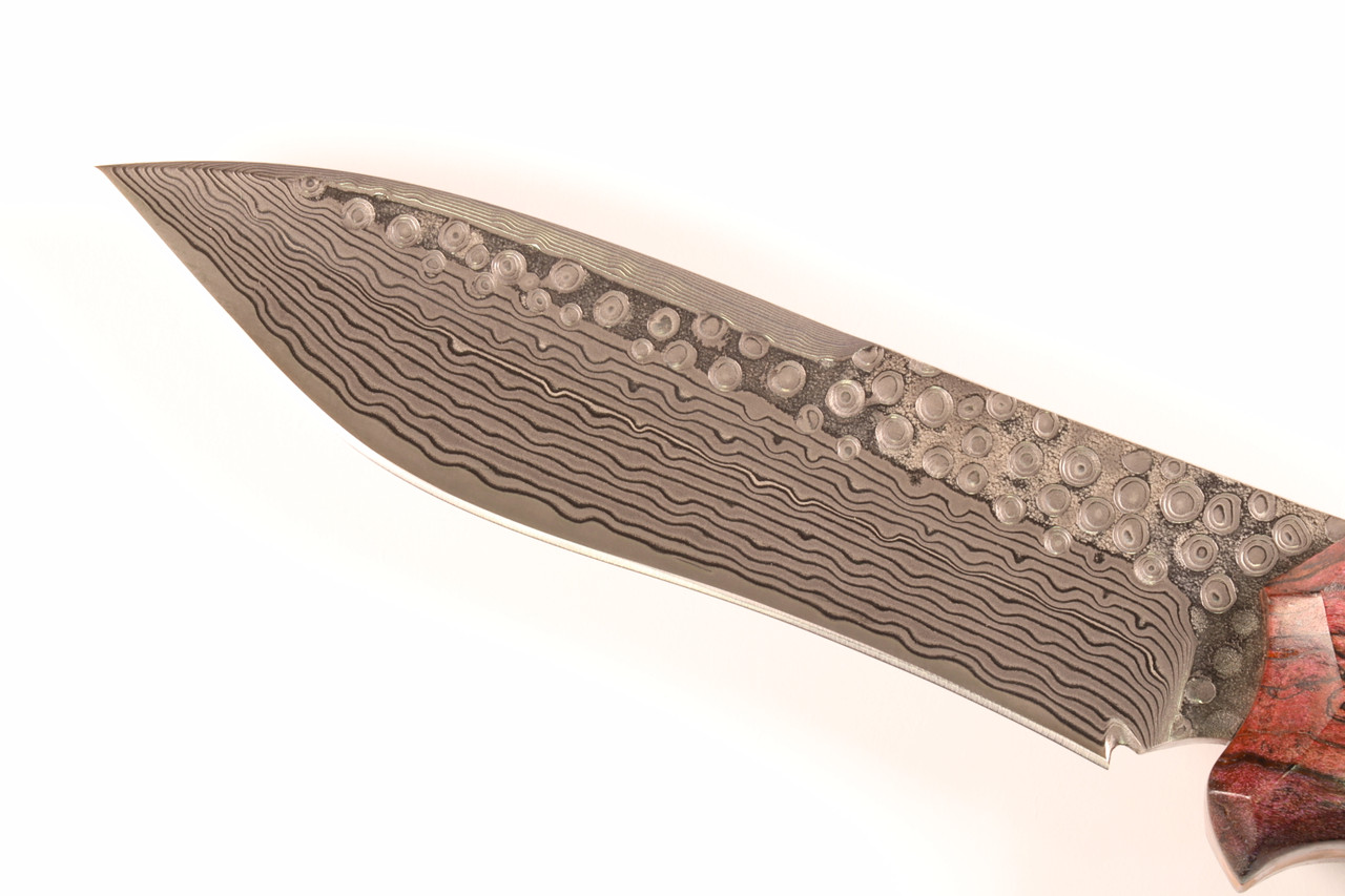 LMC-024-BS2 Custom Burlwood Handle Fixed Damascus Blade Knife
