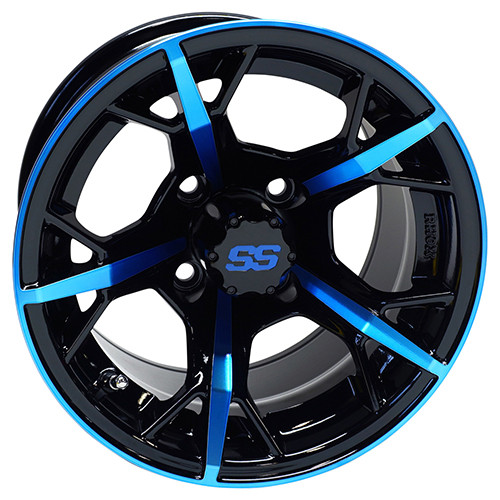 Wheel Gloss Black with Blue, 12x7 ET-25 Golf Carts; TIR-RX399-BBL
