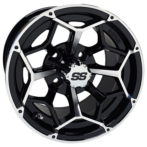 Wheel Machined Gloss Finish, Black, 12x7 ET-25 Golf Carts; TIR-RX382