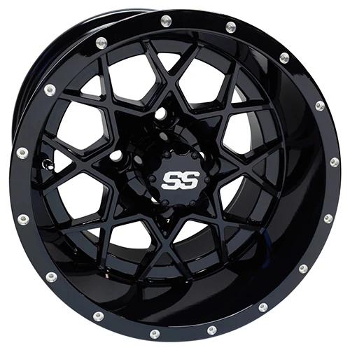 Wheel Gloss Black, 12x7 ET-25 Golf Carts; TIR-RX385-B