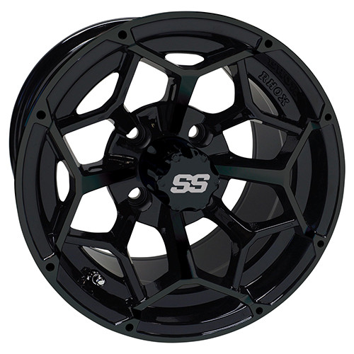 Wheel Gloss Black, 12x7 ET-25 Golf Carts; TIR-RX382-B