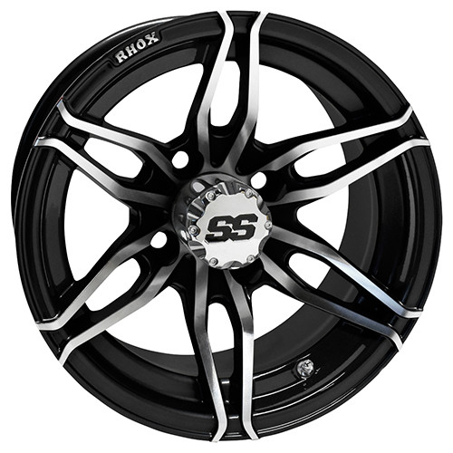 Wheel RHOX RX377, Machined Black, 12x7 ET-25 Golf Carts; TIR-RX377