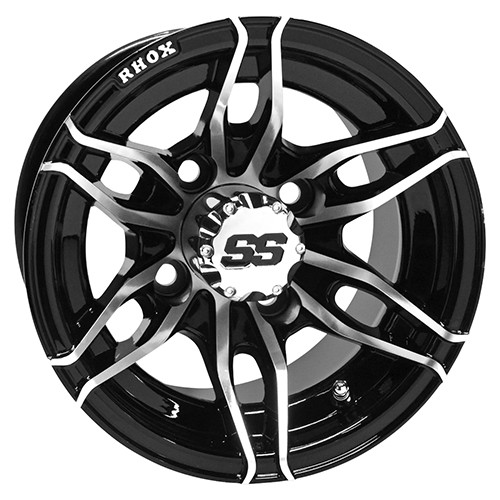 Wheel RHOX RX376, Machined Black, 10x7 ET-25 Golf Carts; TIR-RX376