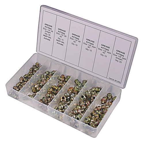 Grease Fitting Kit 110 pieces Includes, 15 of 1/4"-28 45° 415-190