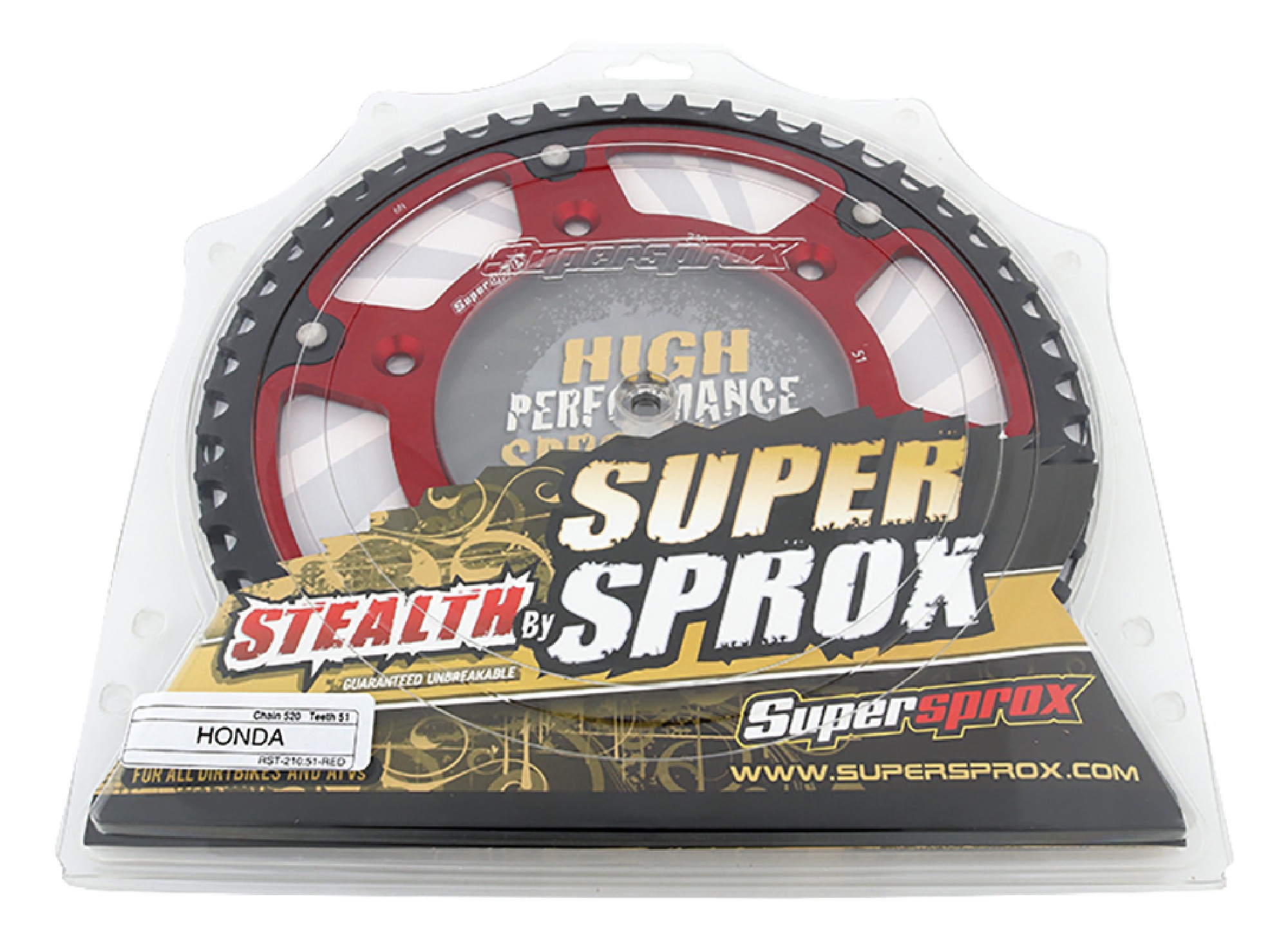 Supersprox - Red Stealth sprocket, 51T, Chain Size 520, RST-210-51-RED