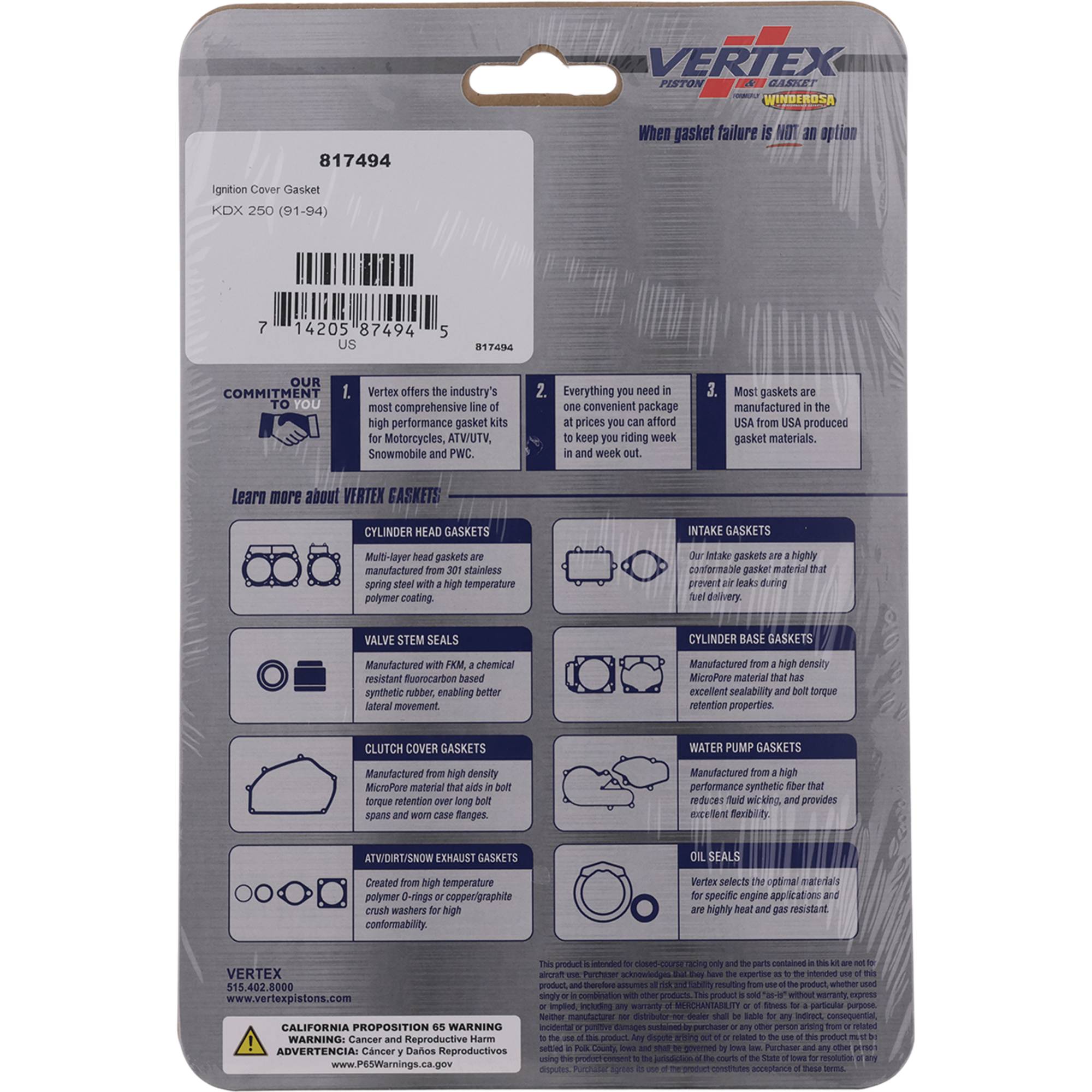 Winderosa Ignition Cover Gasket for Kawasaki KDX 250 91 92 93 94