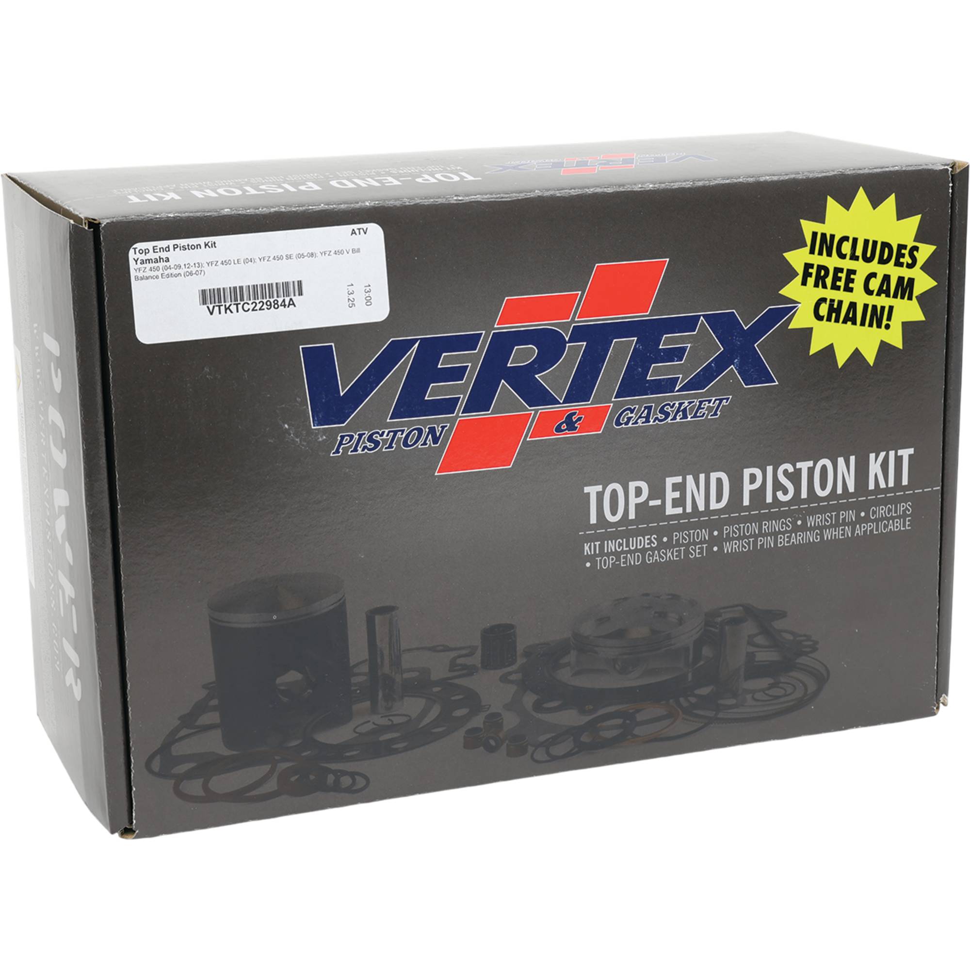 Vertex Top End Piston Kit for Yamaha YFZ 450 (04-09,12-13) VTKTC22984A