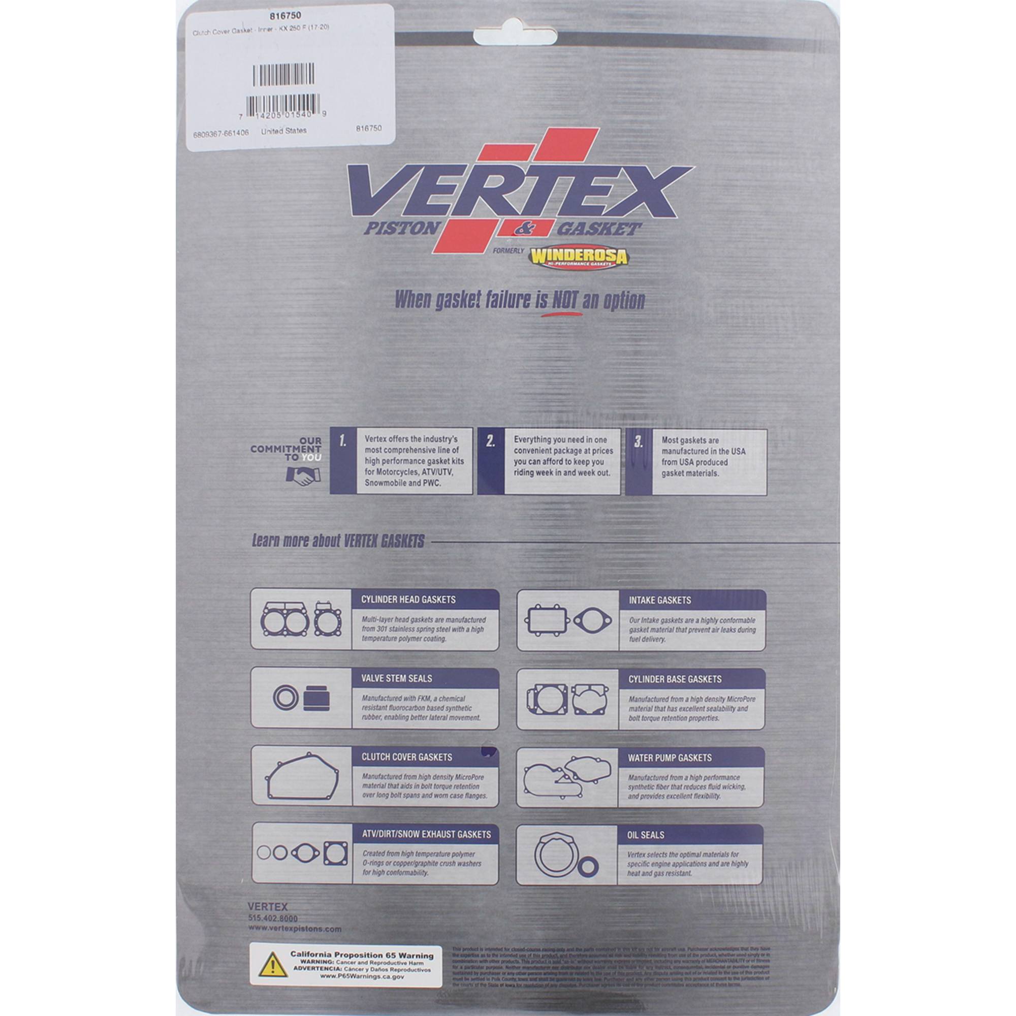 Winderosa Inner Clutch Cover Gasket Kit 816750 for Kawasaki KX 250 F 17