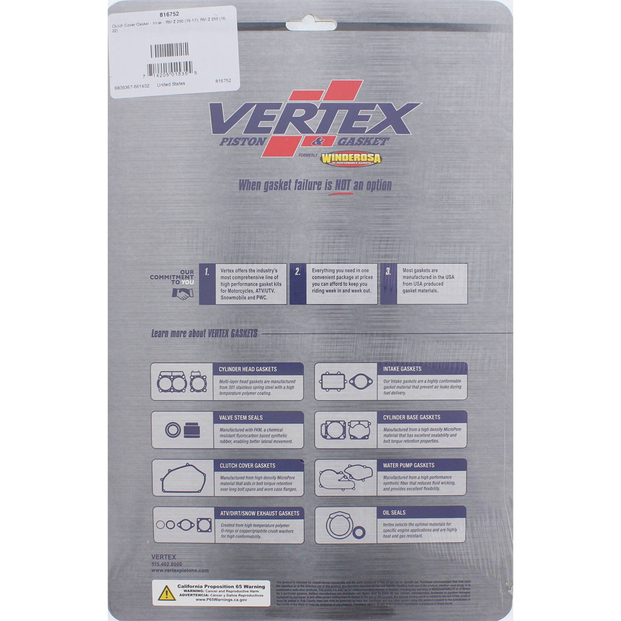 Winderosa Inner Clutch Cover Gasket Kit 816752 for Suzuki RMZ 250 16