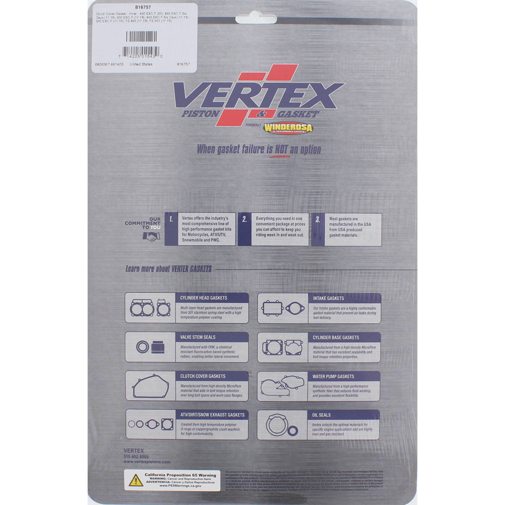 Winderosa Inner Clutch Cover Gasket Kit 816757 for Husqvarna FE 450 17 18