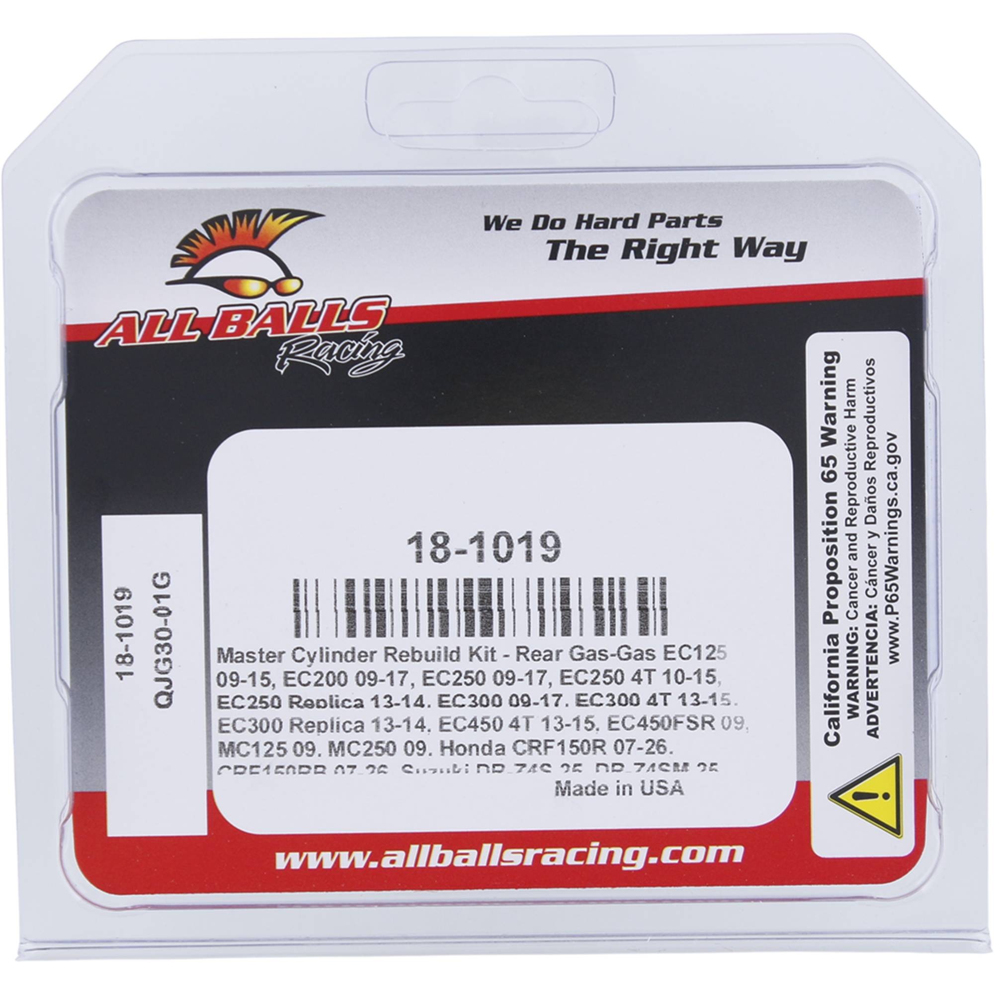 All Balls Master Cylinder Rebuild Kit - Rear Yamaha WR250F 03-17, 18-1019