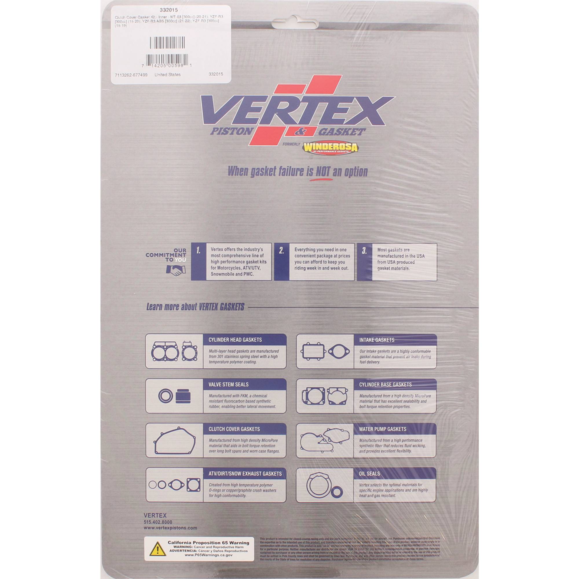 Winderosa Inner Clutch Cover Gasket Kit 332015 for Yamaha YZFR3 15 16 17