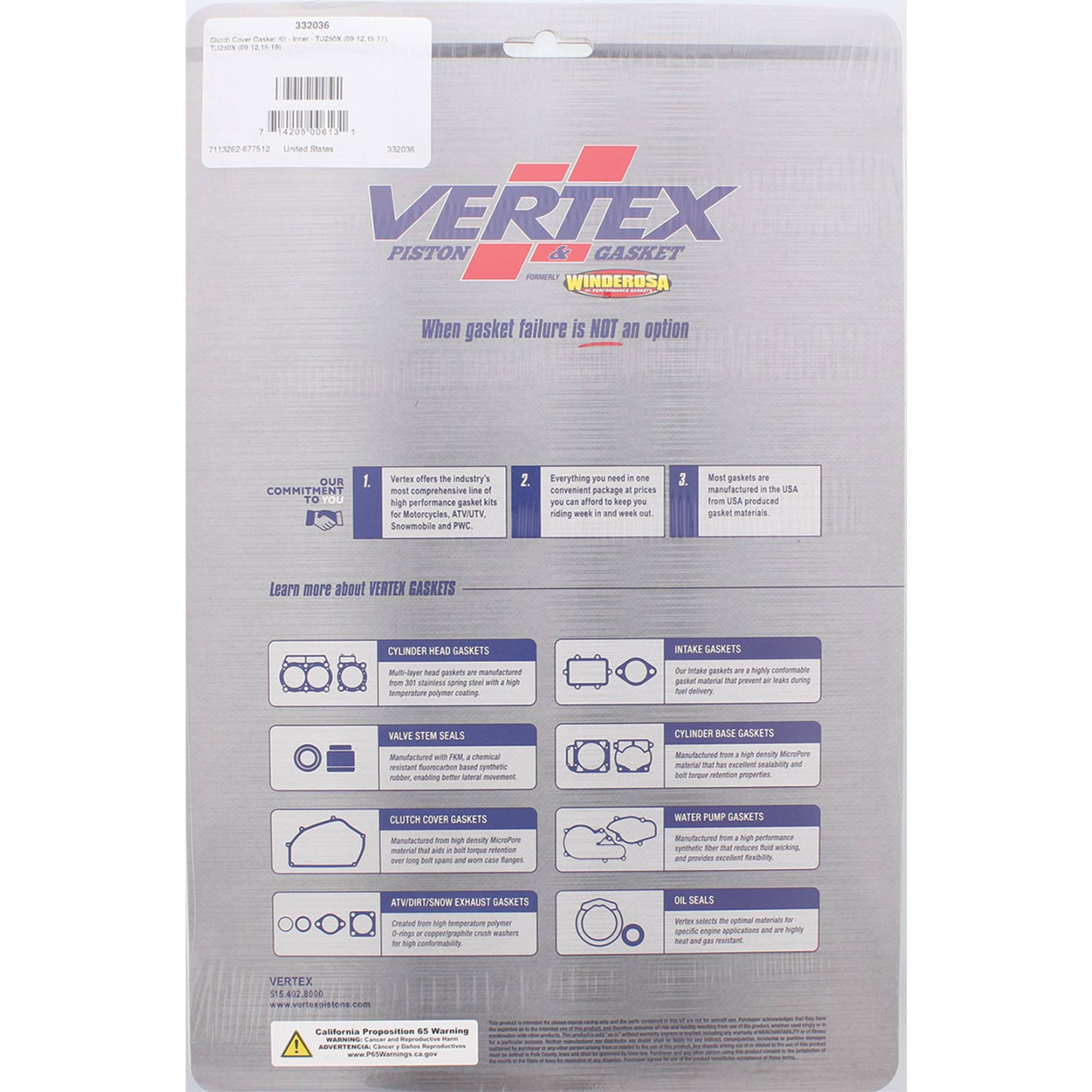 Winderosa Inner Clutch Cover Gasket Kit 332036 for Suzuki TU 250 X 09-16