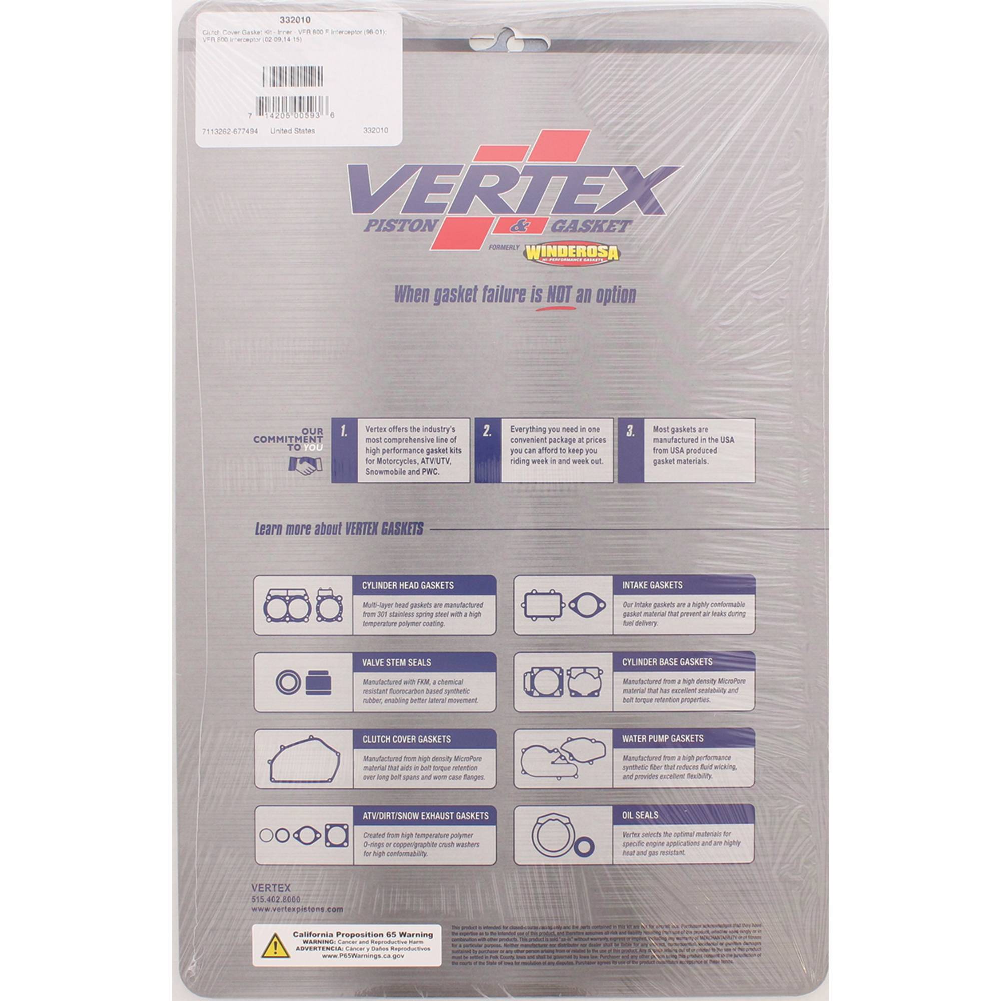 Winderosa Inner Clutch Cover Gasket Kit 332010 for Honda VFR 800 98 -15