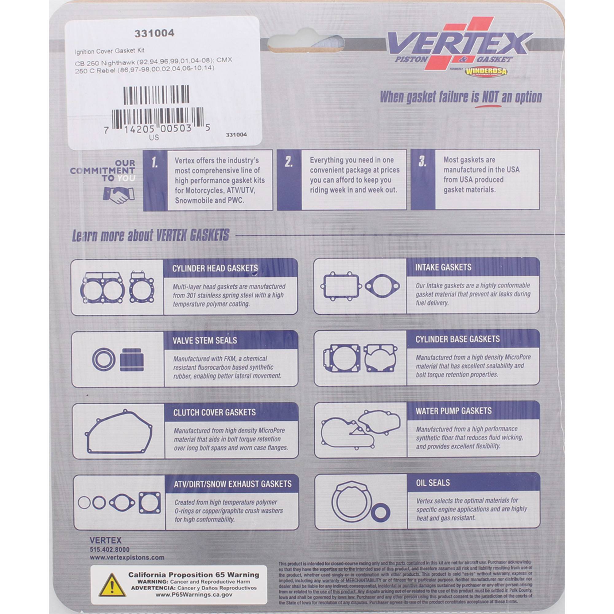 Winderosa Ignition Cover Gasket Kit 331004 for Honda CB 250 Nighthawk 91-08