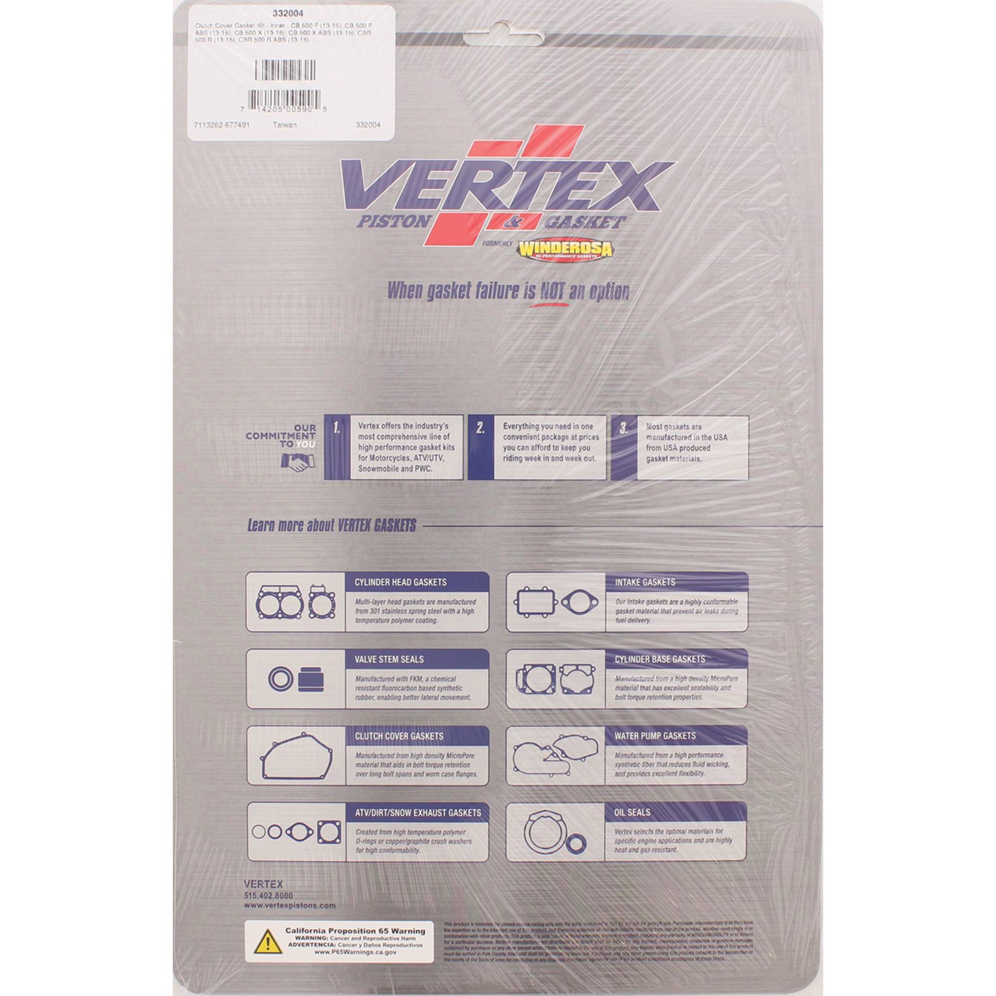 Winderosa Inner Clutch Cover Gasket Kit 332004 for Honda CB 500 F 13 -16