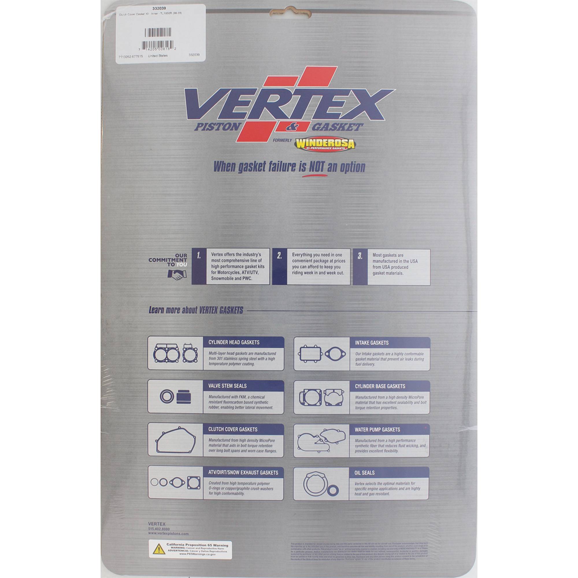 Winderosa Inner Clutch Cover Gasket Kit 332039 for Suzuki TL 1000 R 98-03