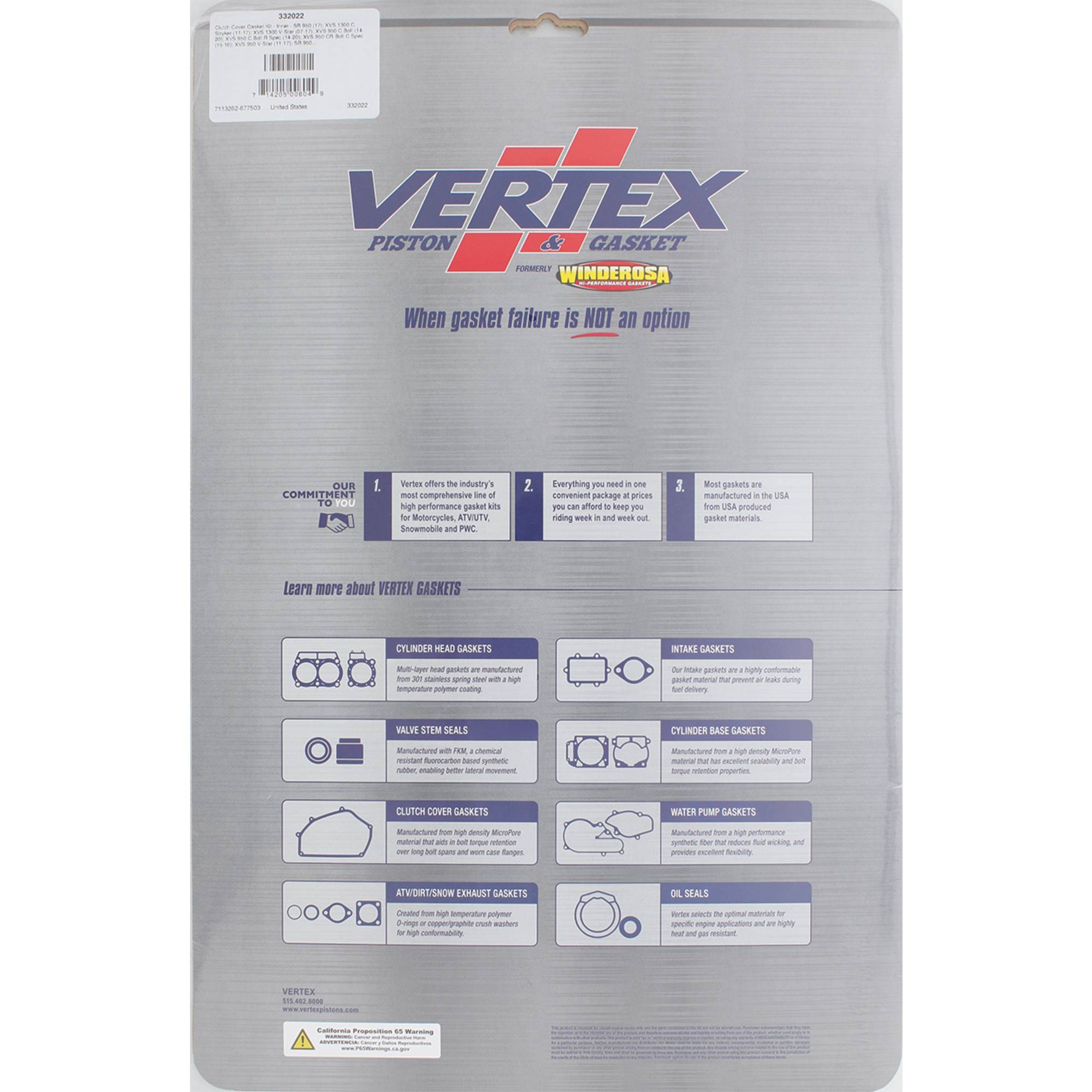 Winderosa Inner Clutch Cover Gasket Kit 332022 for Yamaha BOLT 14-18