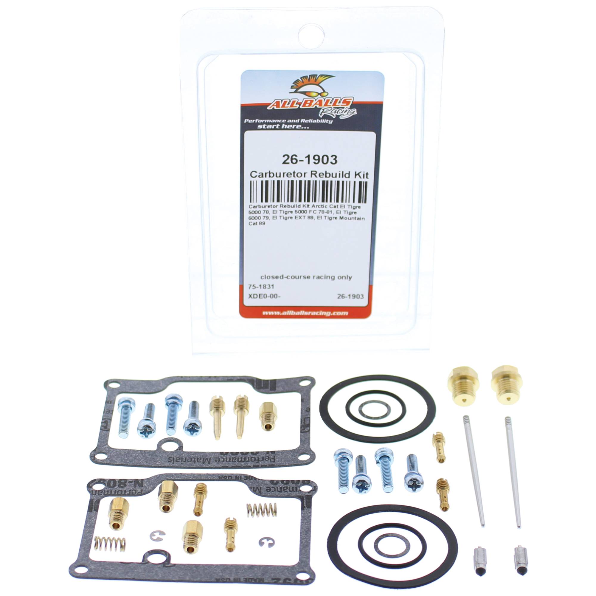 All Balls Carburetor Rebuild Kit 26-1903 for Arctic Cat El Tigre 5000 78