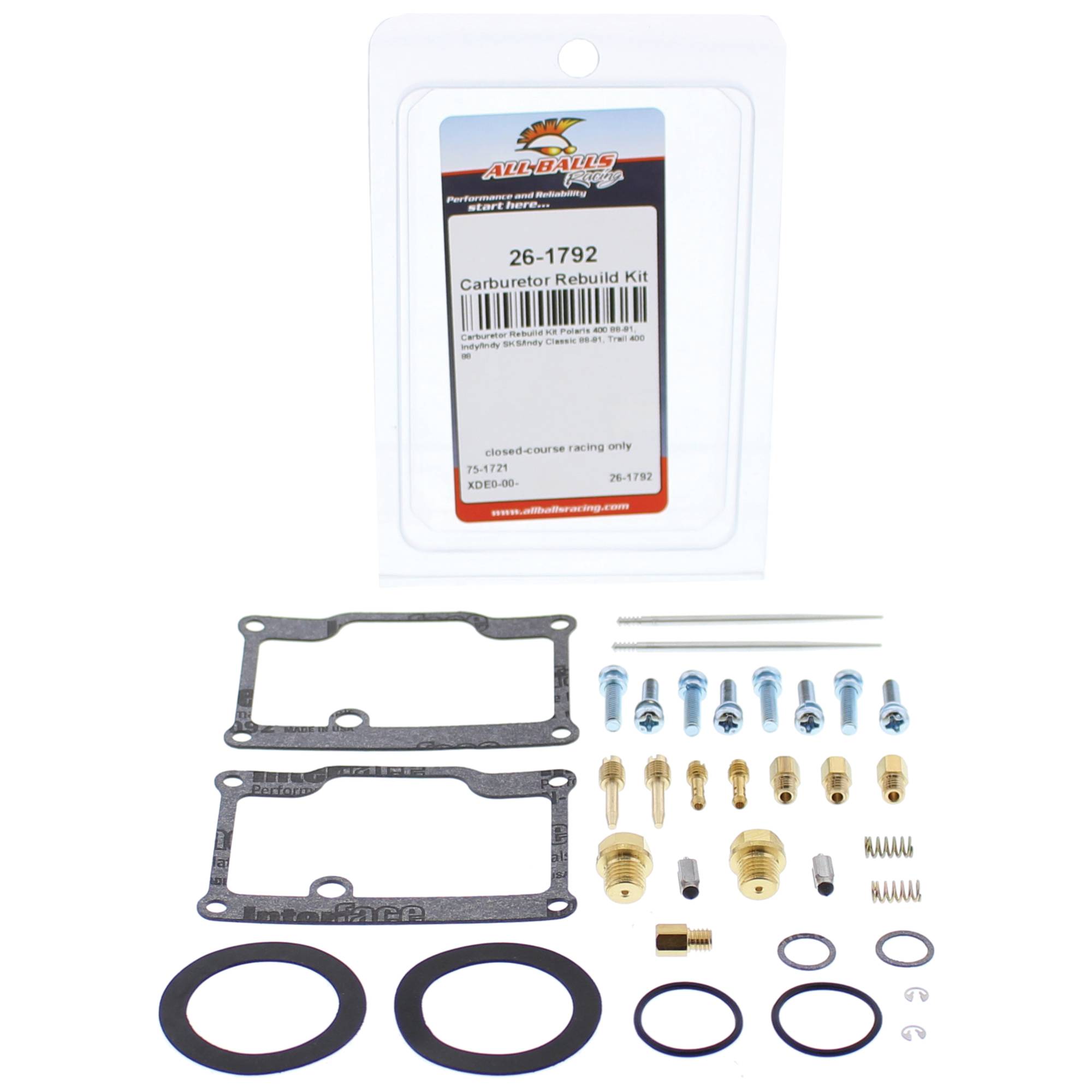 All Balls Carburetor Rebuild Kit 26-1792 for Polaris 400 88 89 90 91