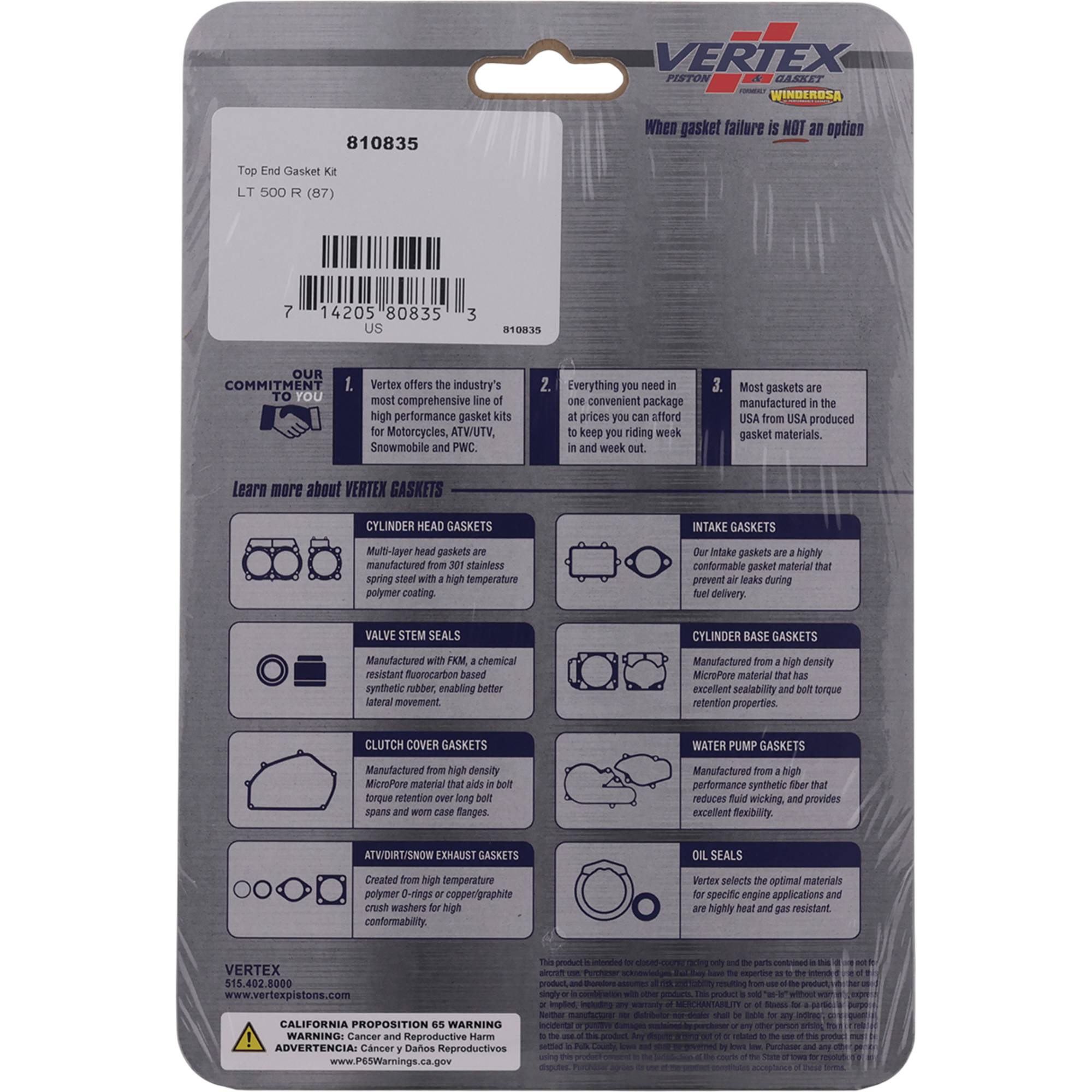 Winderosa Top End Gasket Kit for Suzuki LT-500R 1987 500cc