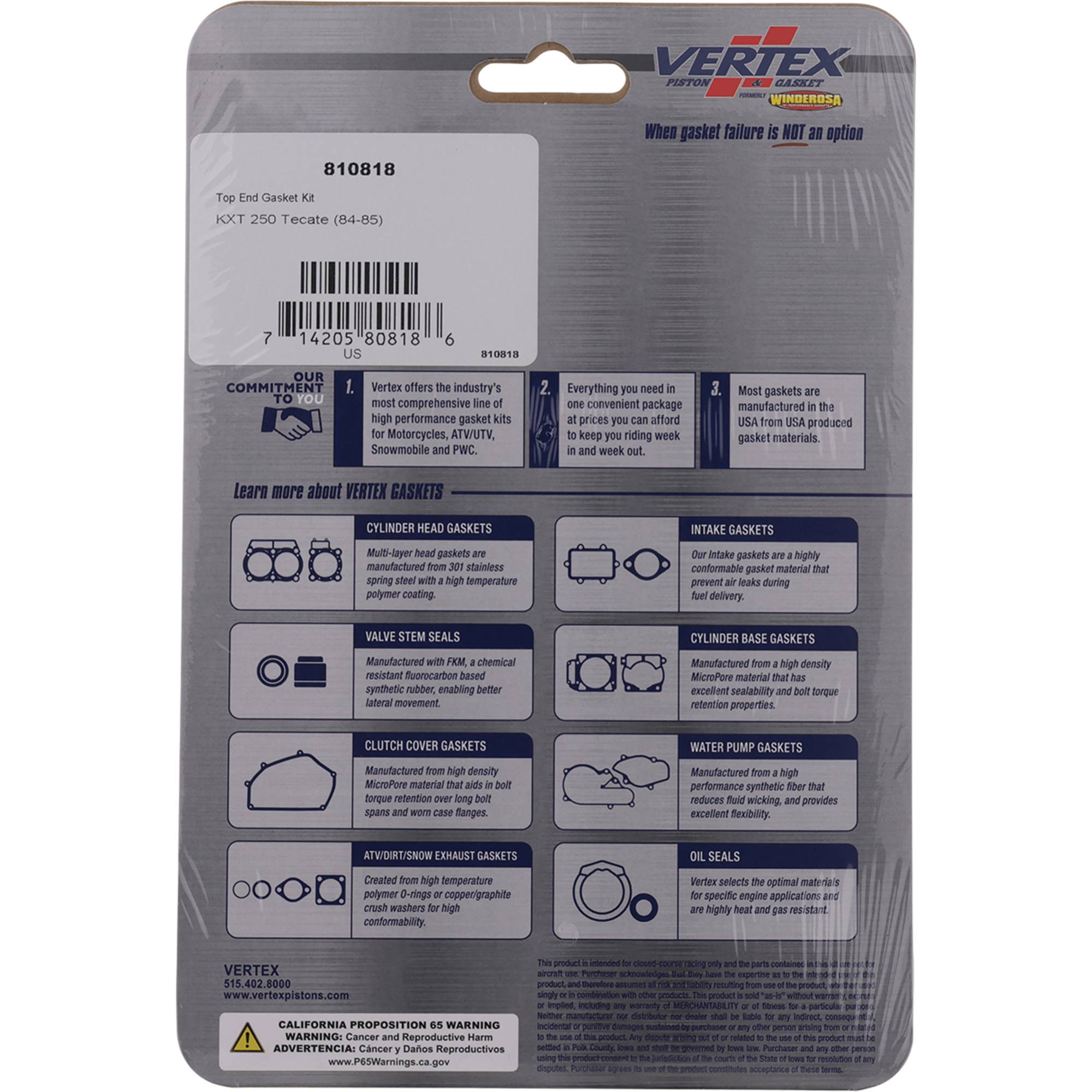 Top End Gasket Kit for Kawasaki KXT250 Tecate 1984 - 1985 250cc