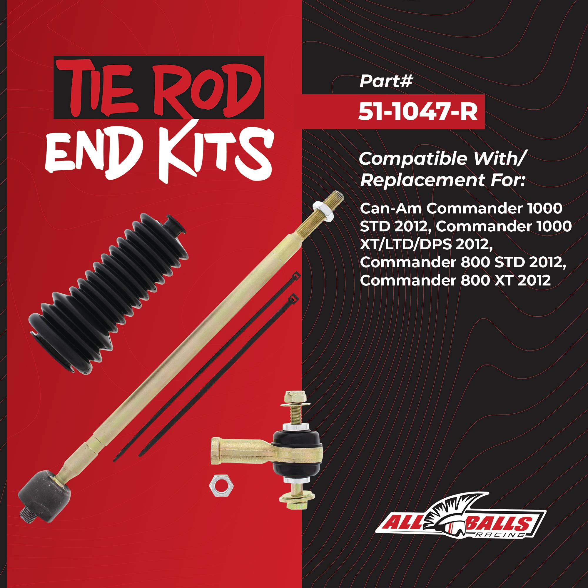 All Balls Tie Rod End Kit - Right Can-Am Commander 1000 STD 12, 51-1047-R