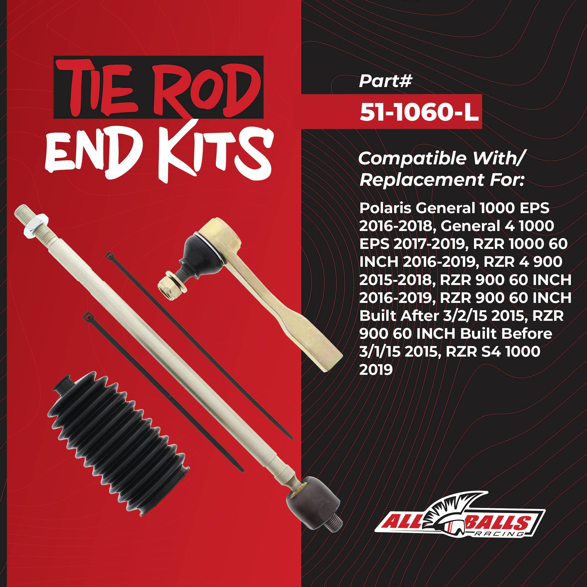 All Balls Tie Rod End Kit - Left Polaris General 1000 EPS 16-17, 51-1060-L