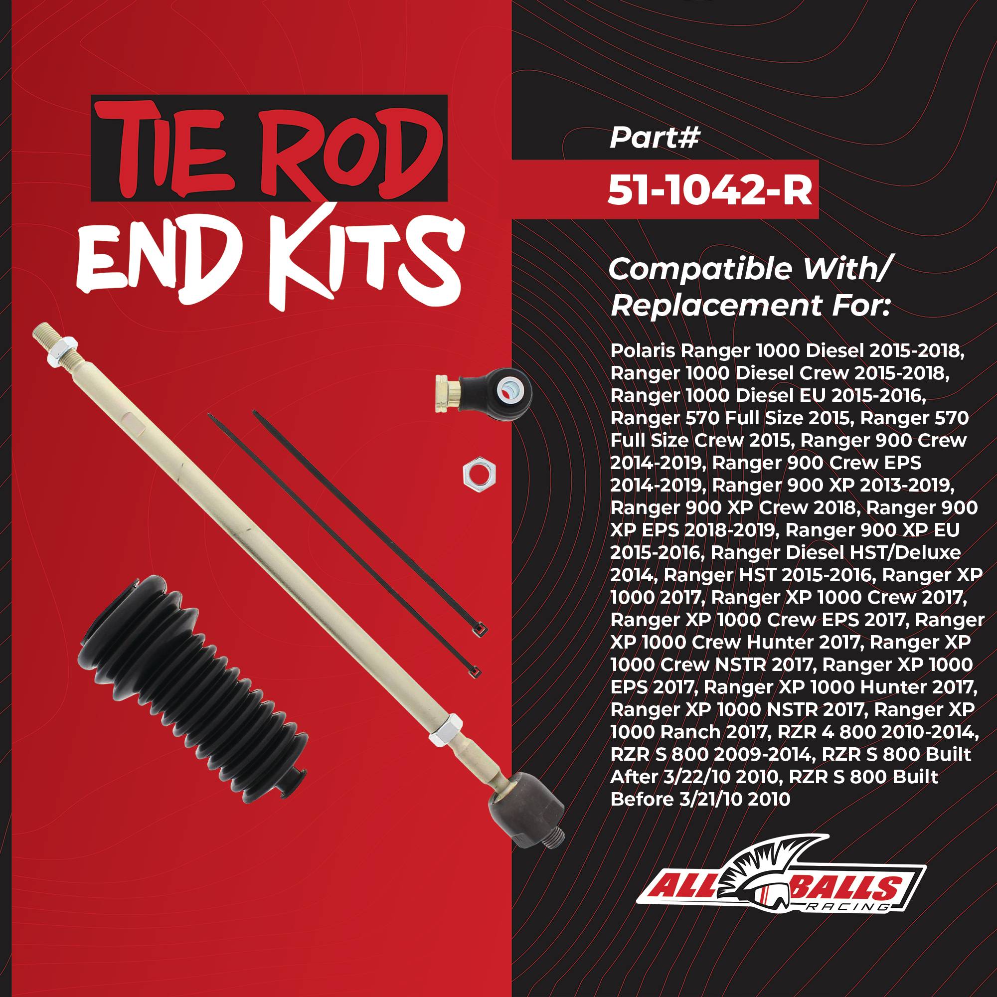 All Balls Tie Rod End Kit - Right Polaris Brutus HD 900 13, 51-1042-R