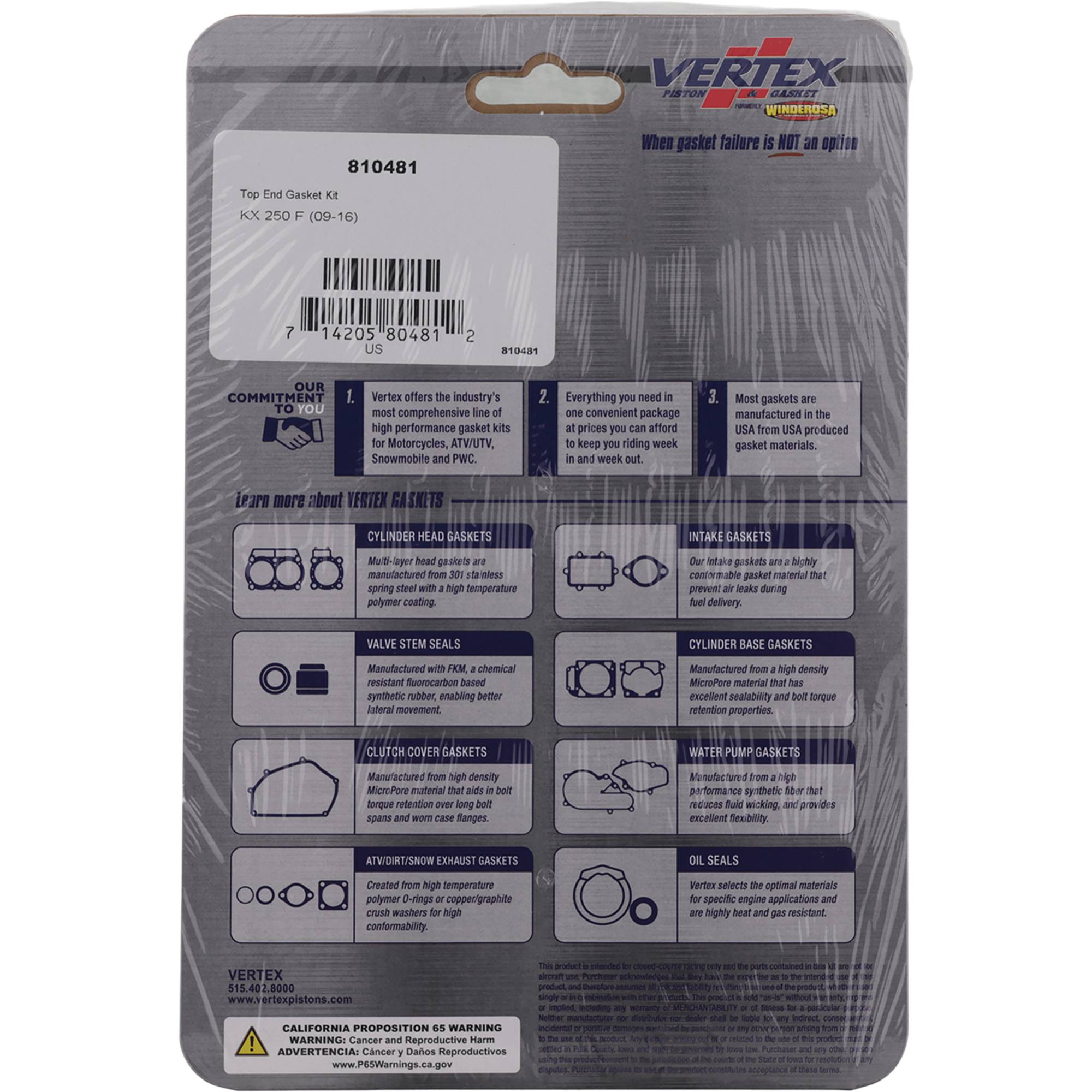 Winderosa Top End Gasket Kit for Kawasaki KX250F 2009 - 2014 250cc