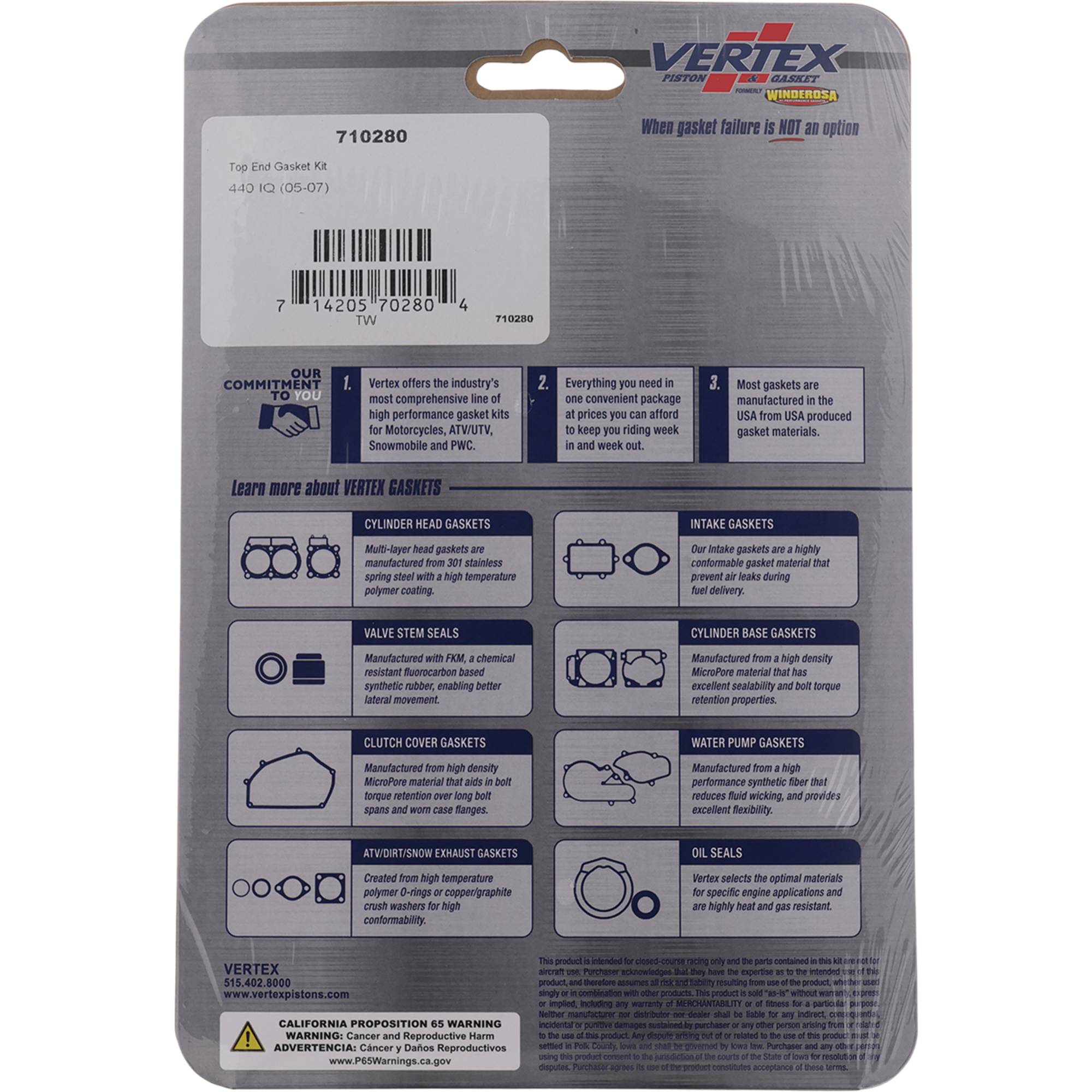 Top End Gasket Kit for Polaris 440 IQ / EURO 2005 - 2007 440cc