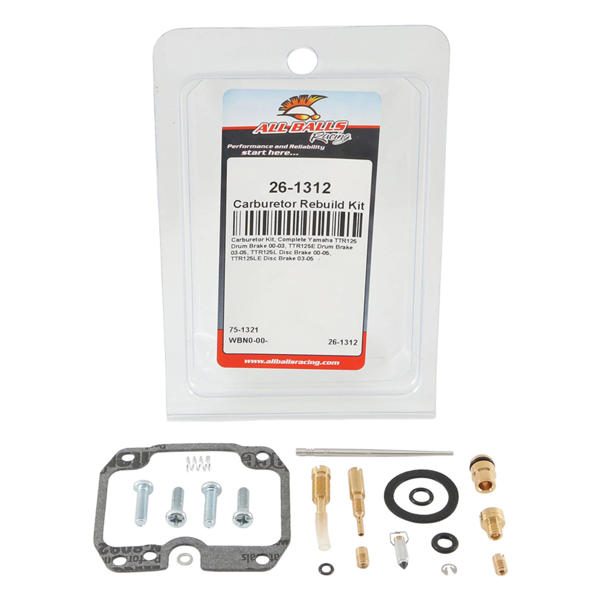 All Balls Carburetor Rebuild Kit 26-1312 for Yamaha TTR125 Drum Brake 00-03