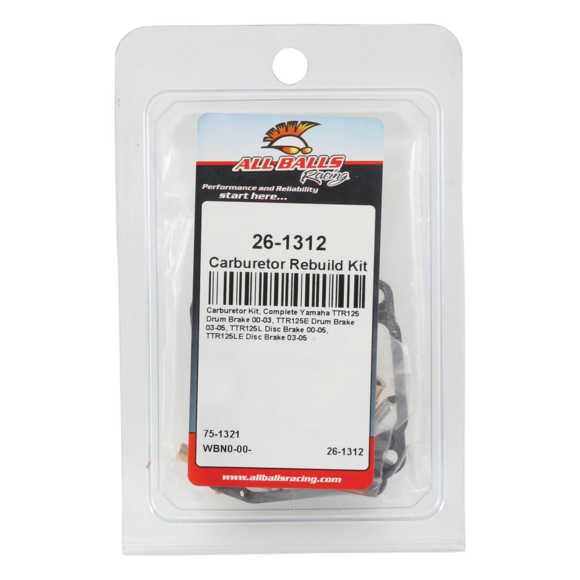 All Balls Carburetor Rebuild Kit 26-1312 for Yamaha TTR125 Drum Brake 00-03