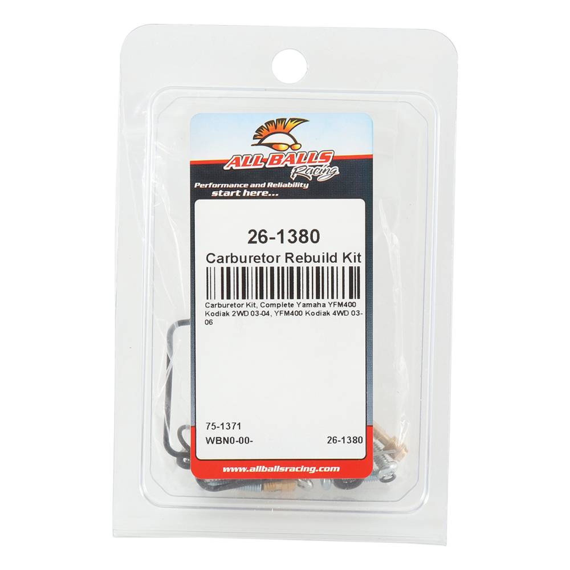 All Balls Carburetor Rebuild Kit 26-1380 for Yamaha YFM400 Kodiak 2WD 03-04
