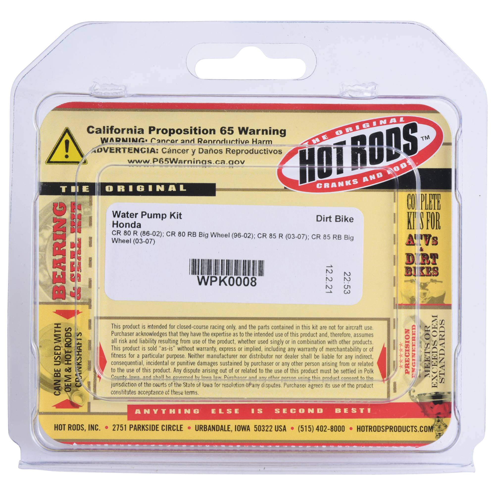 Hot Rods Water Pump Repair Kit for Honda WPK0008