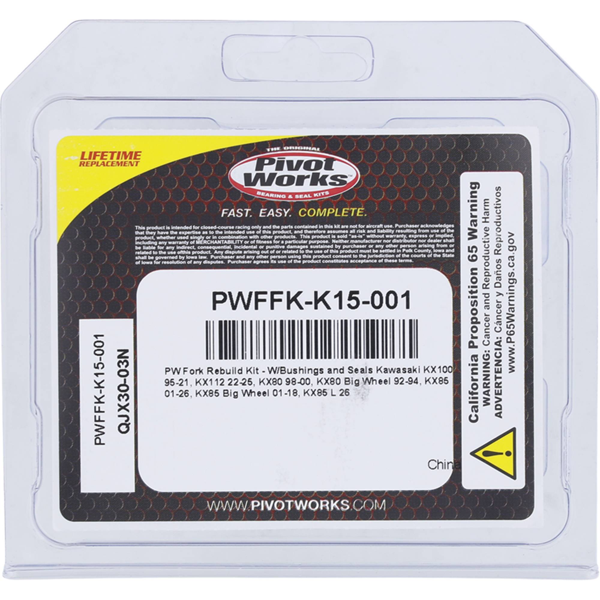 Pivot Works Fork Rebuild Kit PWFFK-K15-001 for Kawasaki KX 100 1995-2017