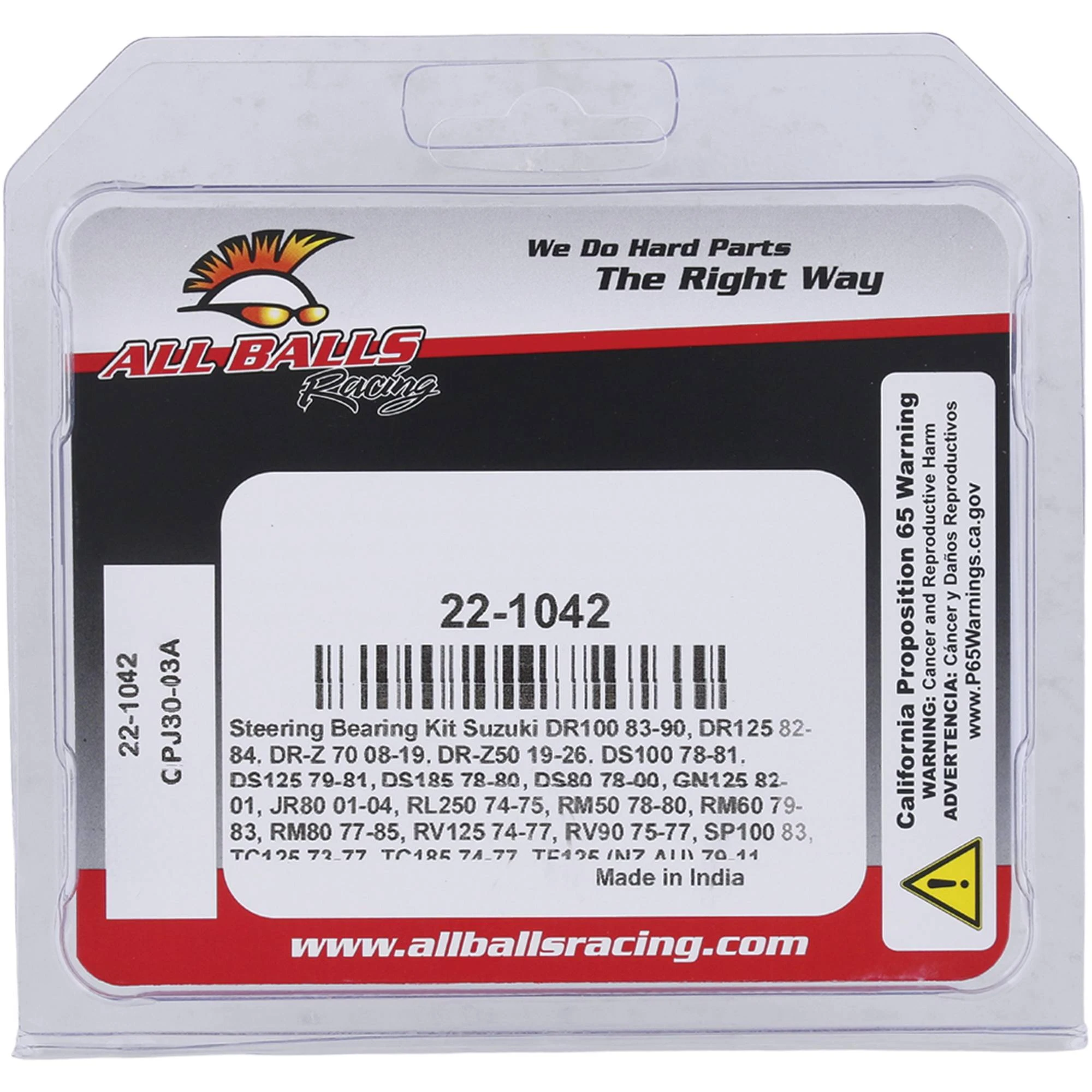 All Balls Steering Bearing Kit 22-1042 for Suzuki DR 100 83-90, DS 185 78-80