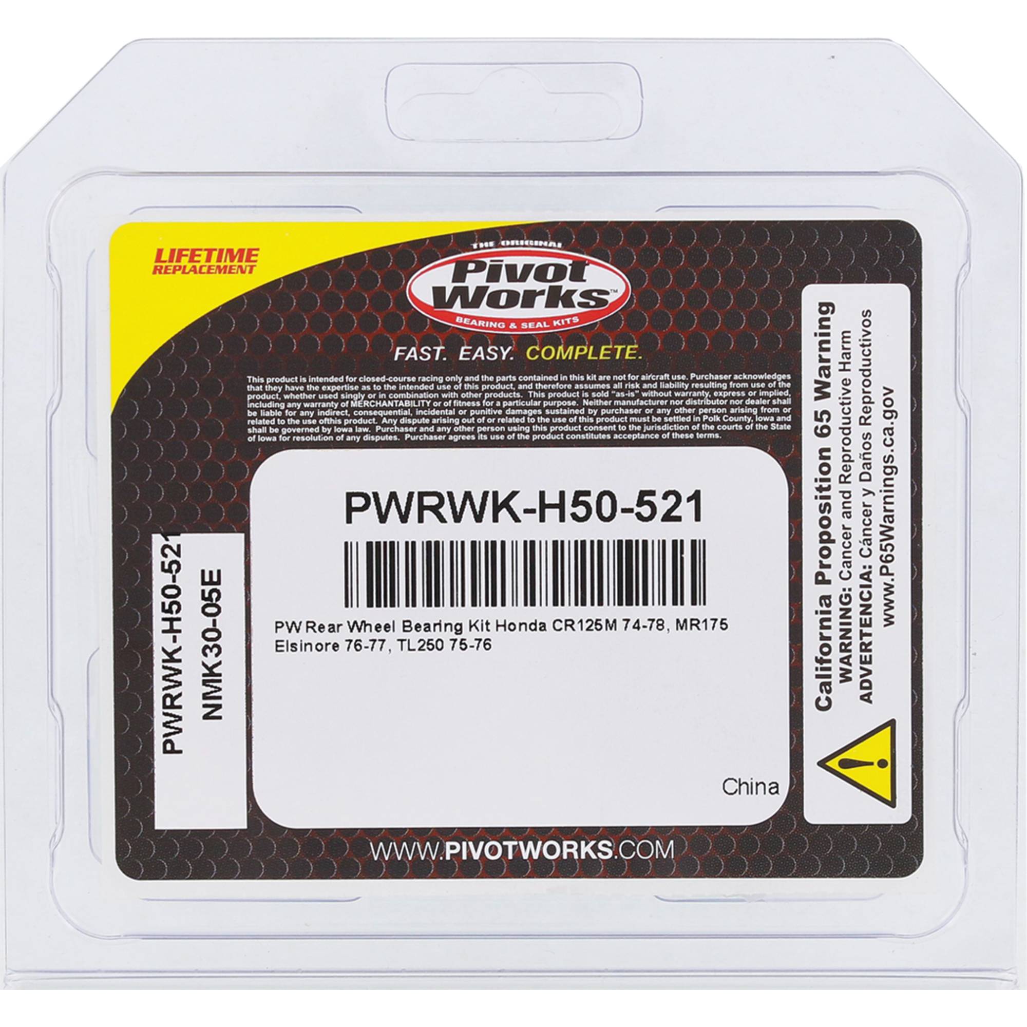 Pivot Works Wheel Bearing Kit PWRWK-H50-521 for Honda CR 125 M 1974-1978