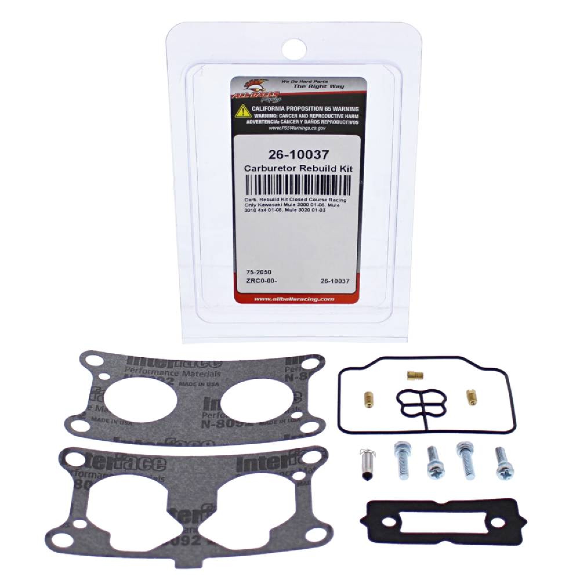 All Balls Carburetor Rebuild Kit (26-10037) for Kawasaki Mule 3020 01 02 03