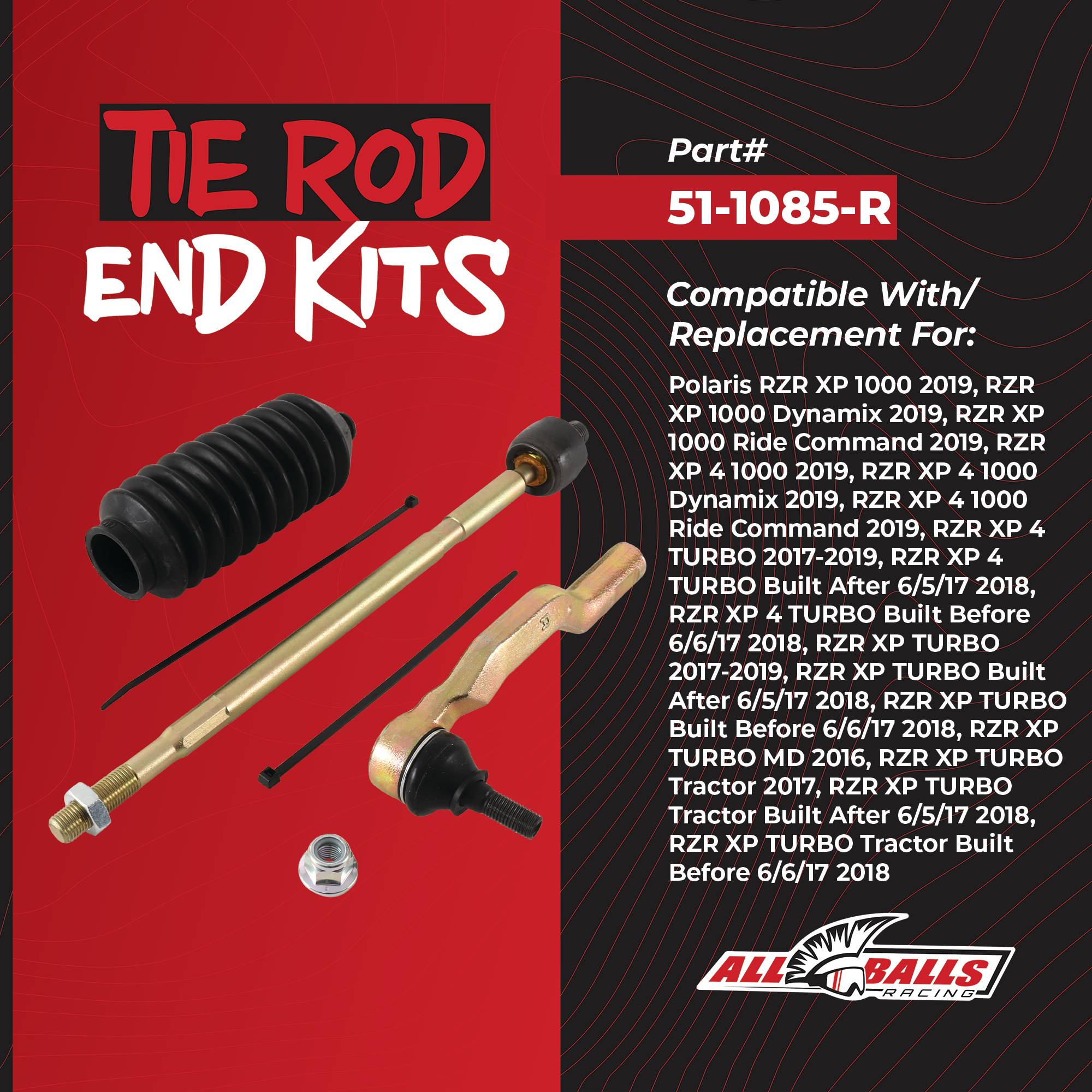 All Balls Tie Rod End Kit (51-1085-R) for Polaris RZR XP 4 1000 Dynamix 19