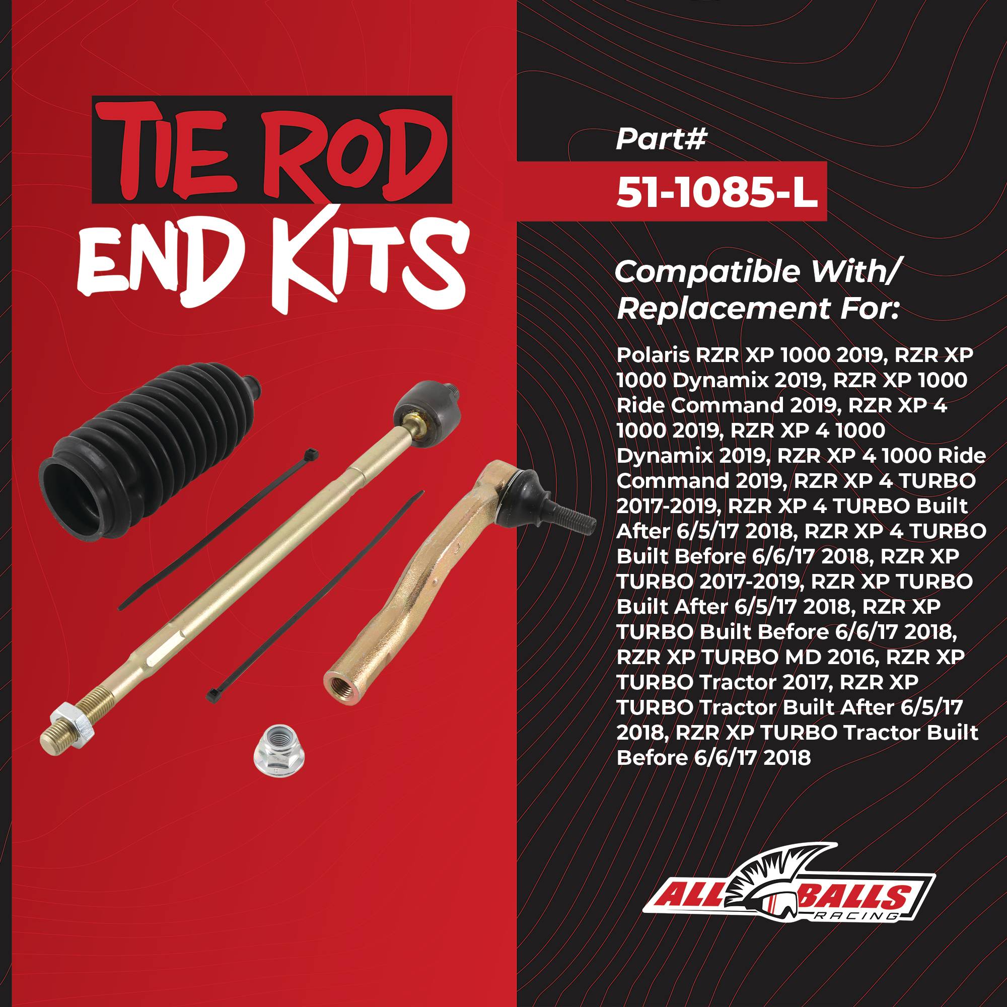 All Balls Tie Rod End Kit (51-1085-L) for Polaris RZR XP 4 1000 Dynamix 19