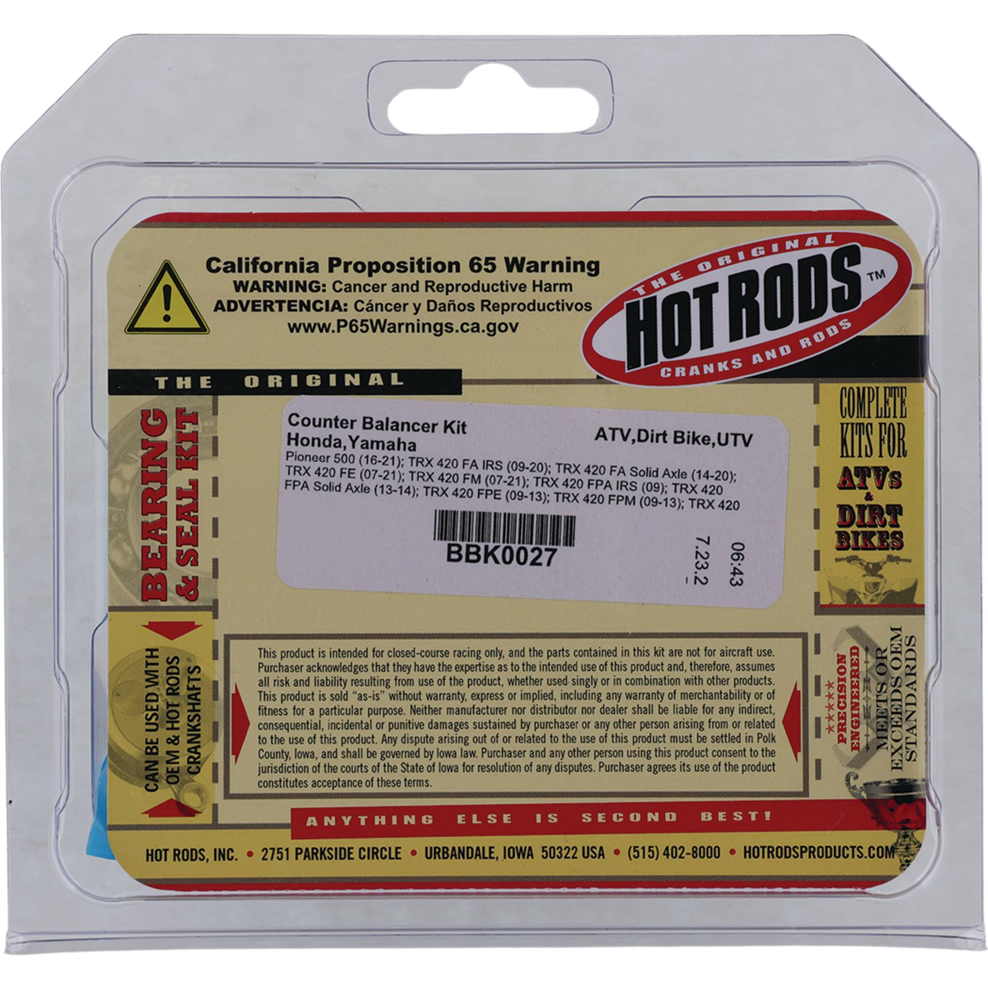 Hot Rods Counter Balancer Kit for Honda TRX 500 FM (12-18), TRX 500 FPE (12)