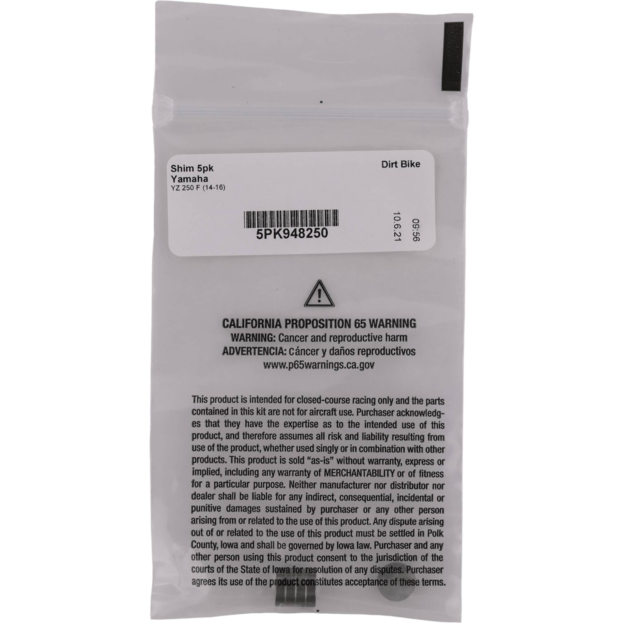 5PK948250  5 Pack 9.48Mm X 2.50Mm Valve Shim Kits for Yamaha 5Pk948250